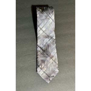 Van Heusen Men's Tie – Gray Geometric Plaid Pattern – Classic Polyester Necktie